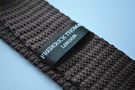 chocolate brown skinny knitted  tie with turquoise polka dots