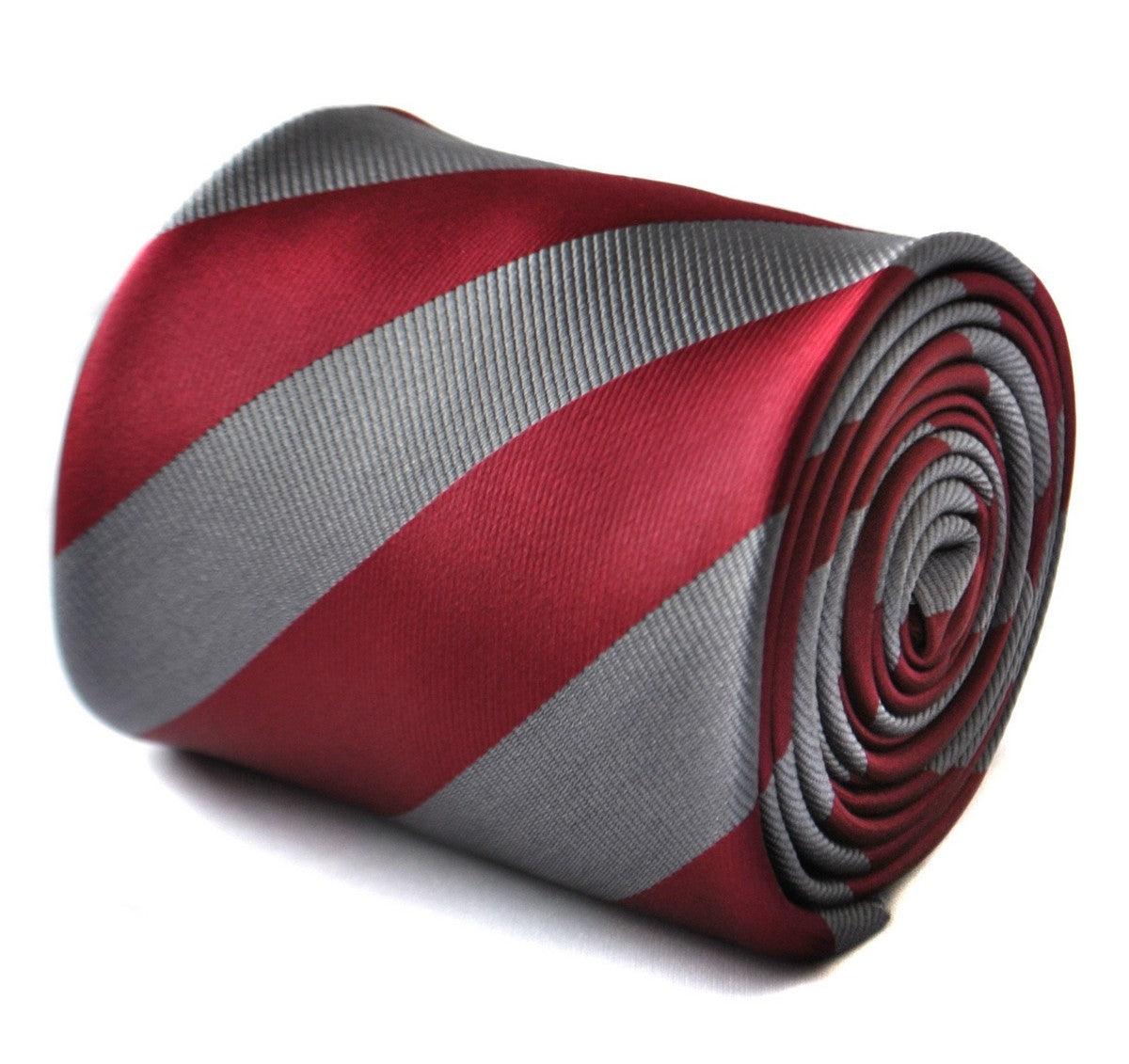 maroon red and silver barber striped tie