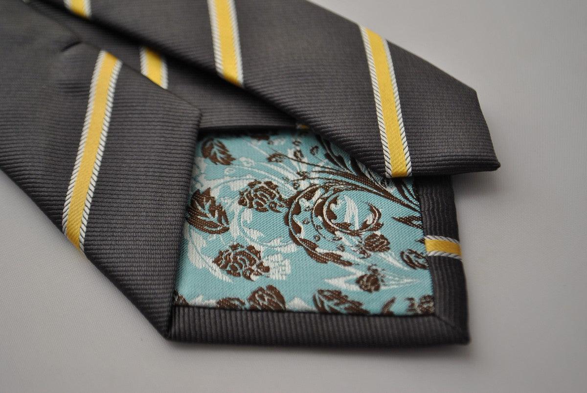 charcoal grey and yellow club striped tie