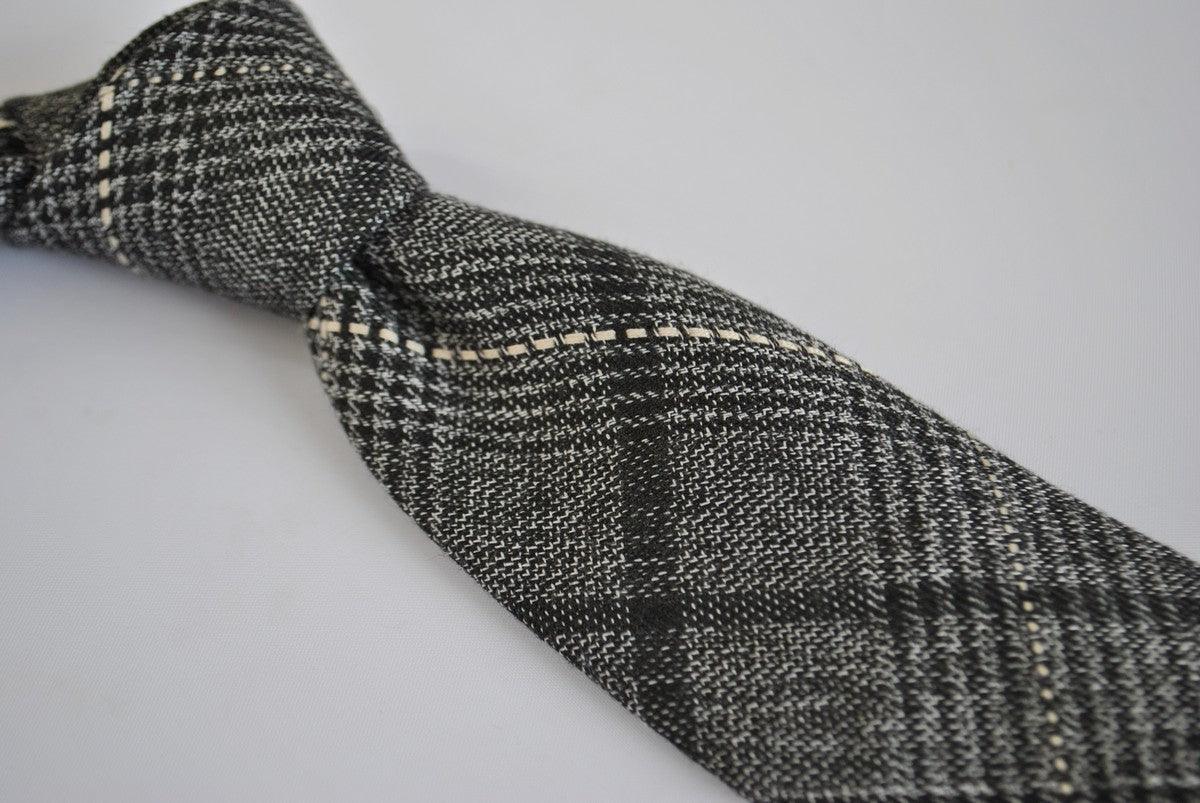 black and grey check tweed wool slim tie