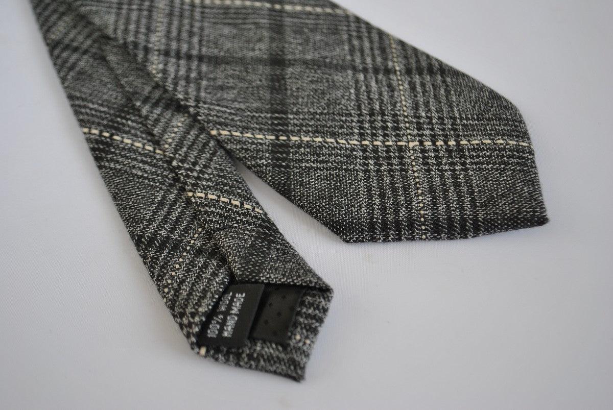 black and grey check tweed wool slim tie