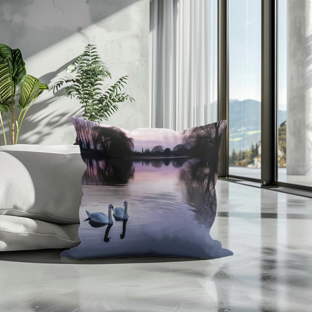 Twilight Swans Cotton Cushion