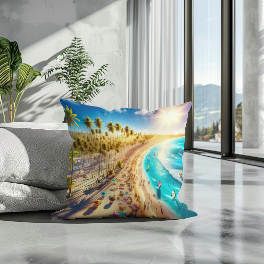 Summer Beach Panorama Cotton Cushion