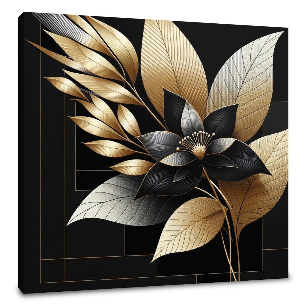 Golden Noir Floral Elegance Canvas