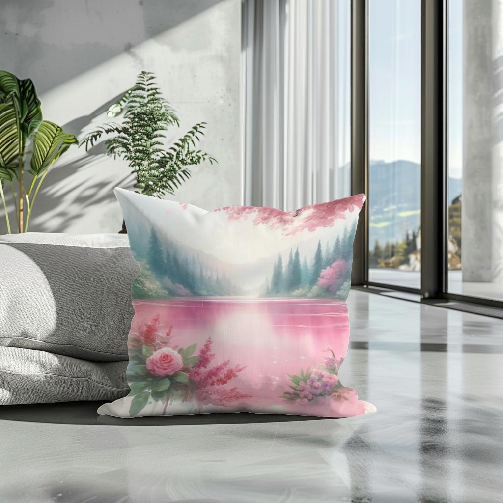 Pink Lake Serenity Cotton Cushion