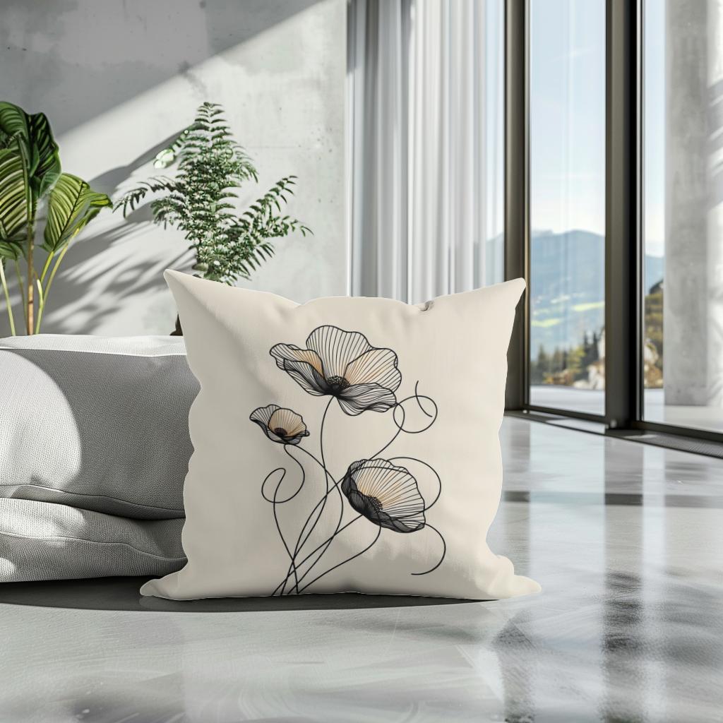 Golden Noir Poppies Cotton Cushion