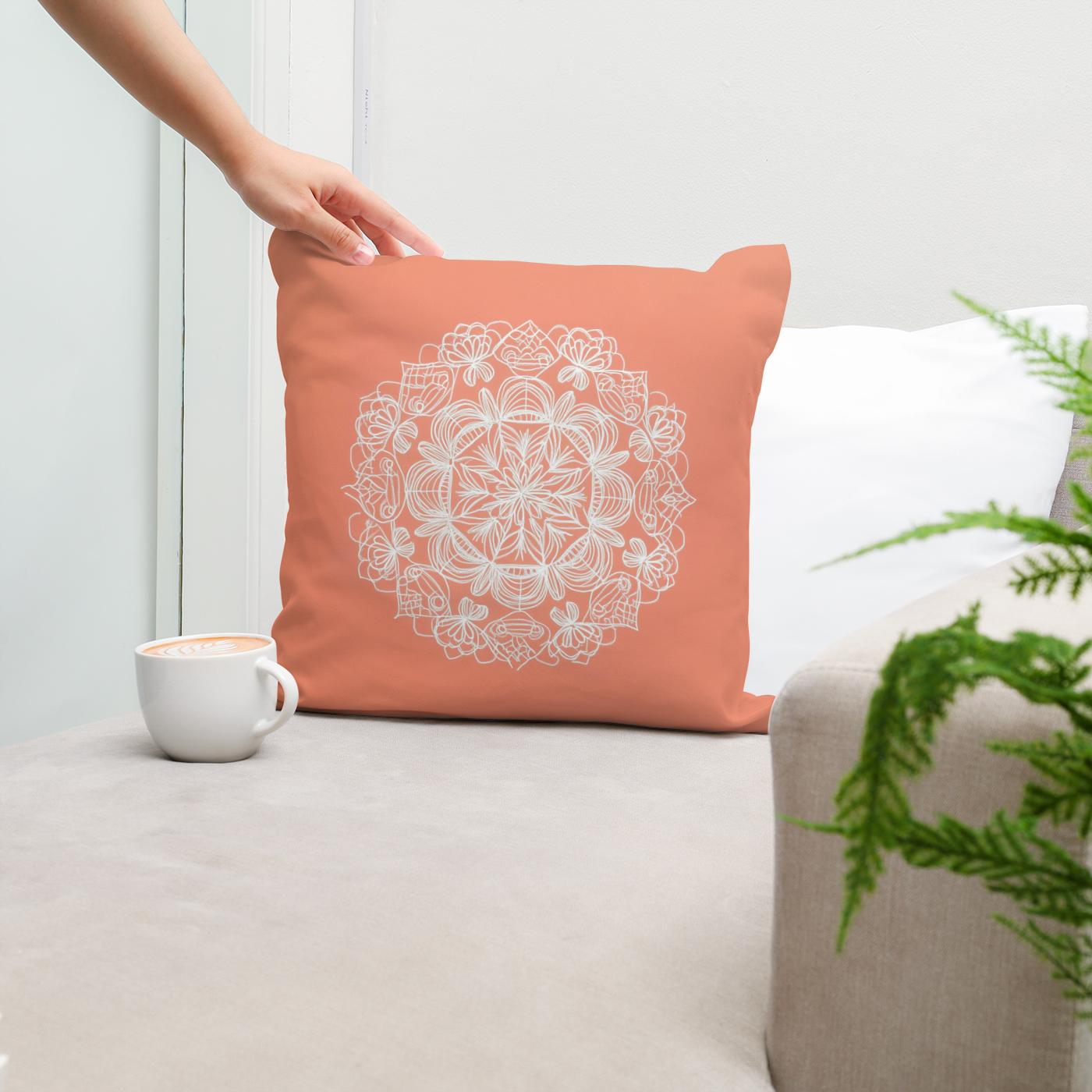 Coral Mandala Cotton Cushion