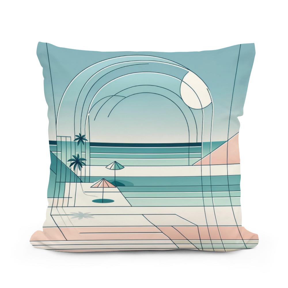 Pastel Shores: A Geometric Seaside Cotton Cushion