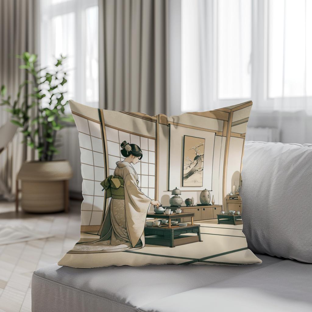 Tranquil Kimono Ceremony Cotton Cushion