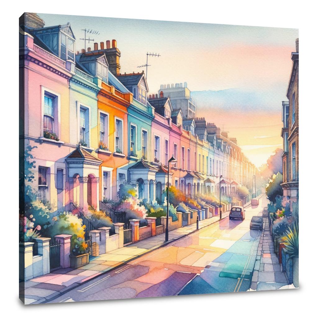 London Notting Hill Morning Watercolor Canvas