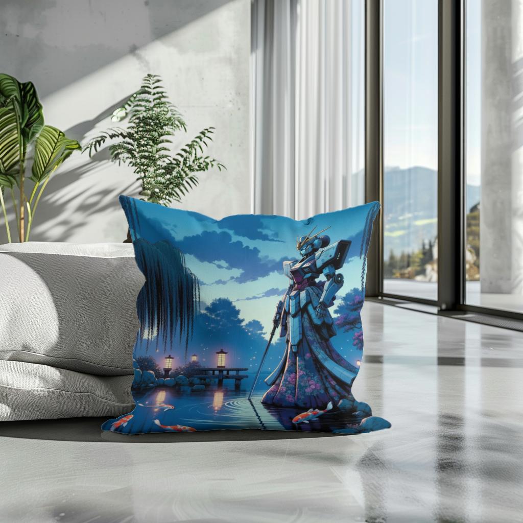 Mecha Geisha at Dusk Cotton Cushion