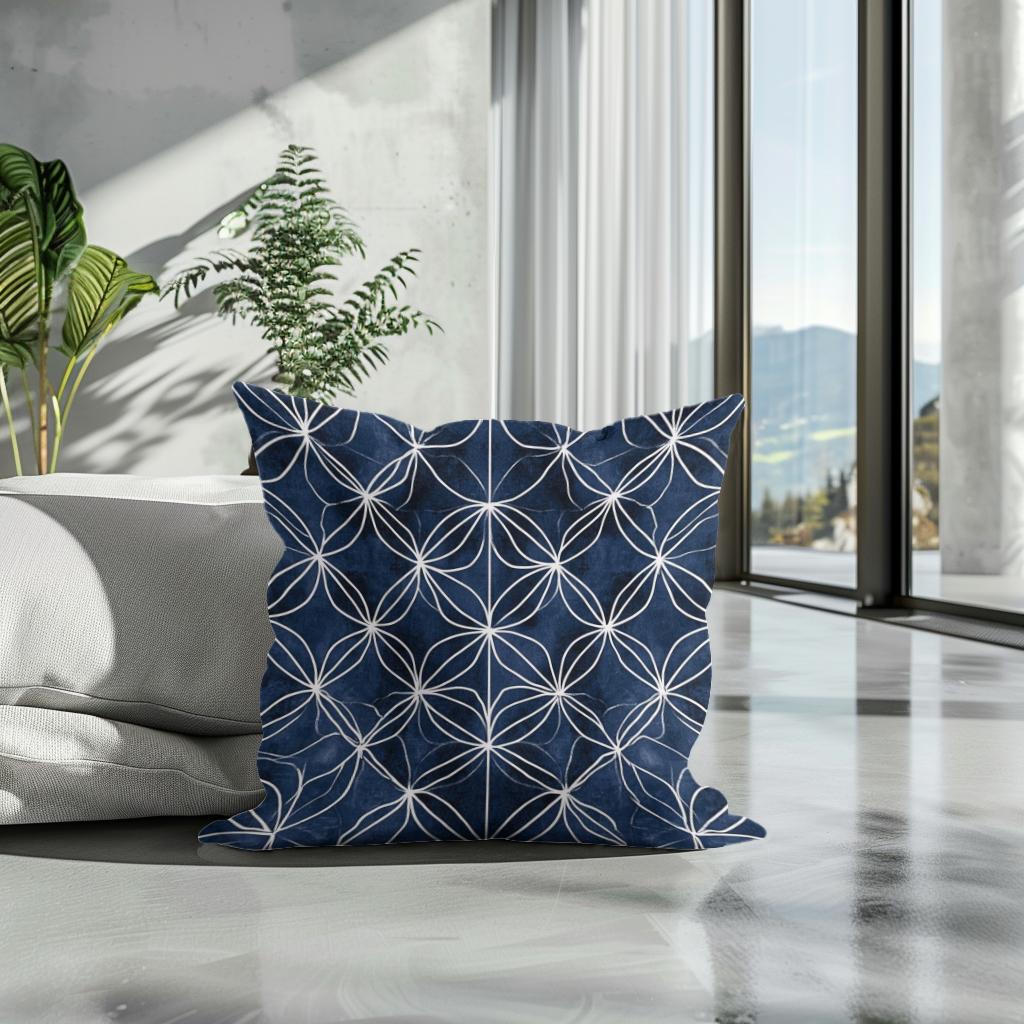 Indigo Geometric Harmony Cotton Cushion