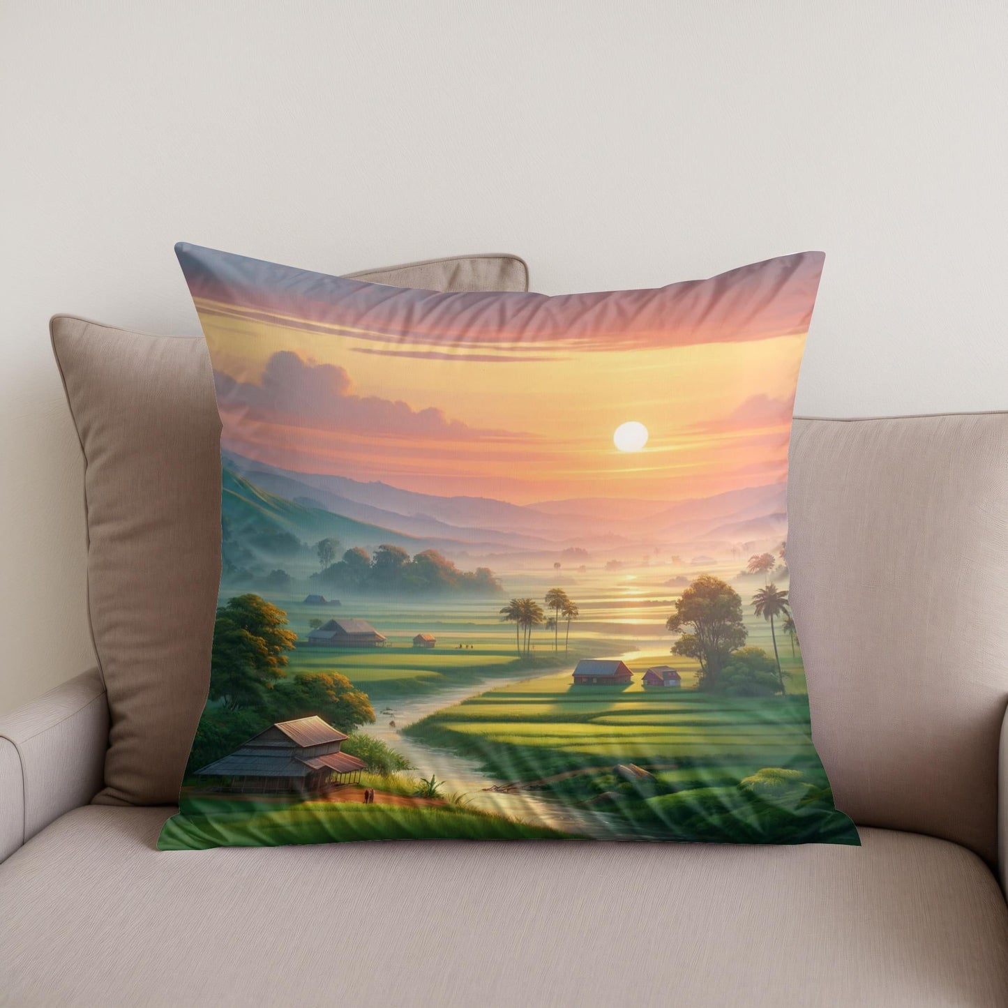 Dawn in Bangladesh Cotton Cushion
