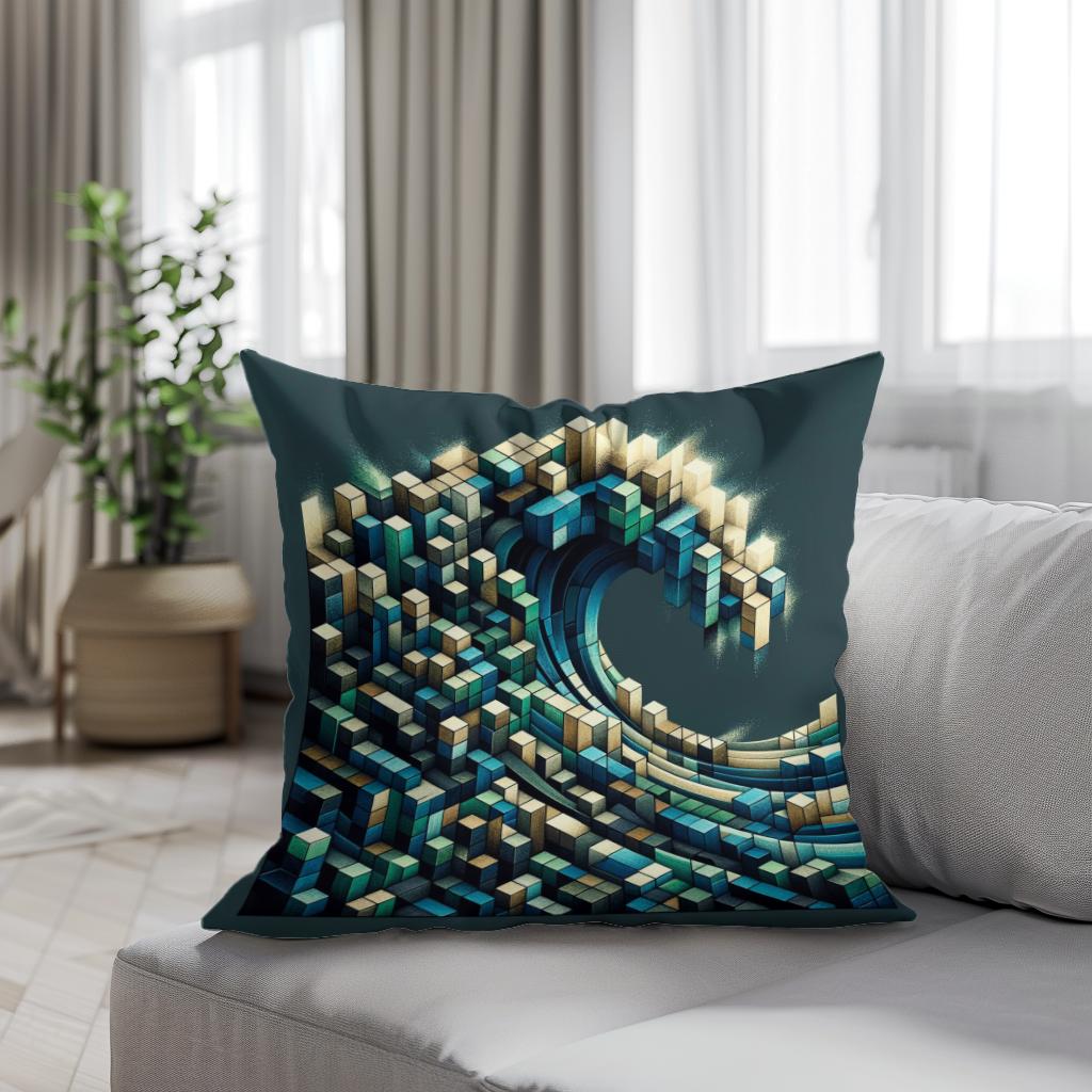 Cubist Ocean Wave Mosaic Cotton Cushion