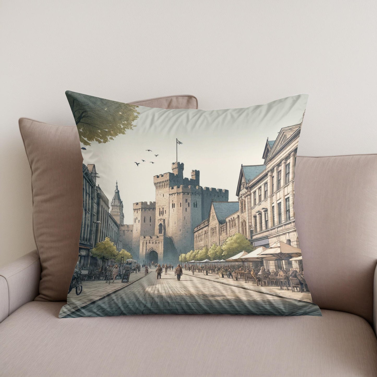 Cardiff Castle Street Cotton Cushion