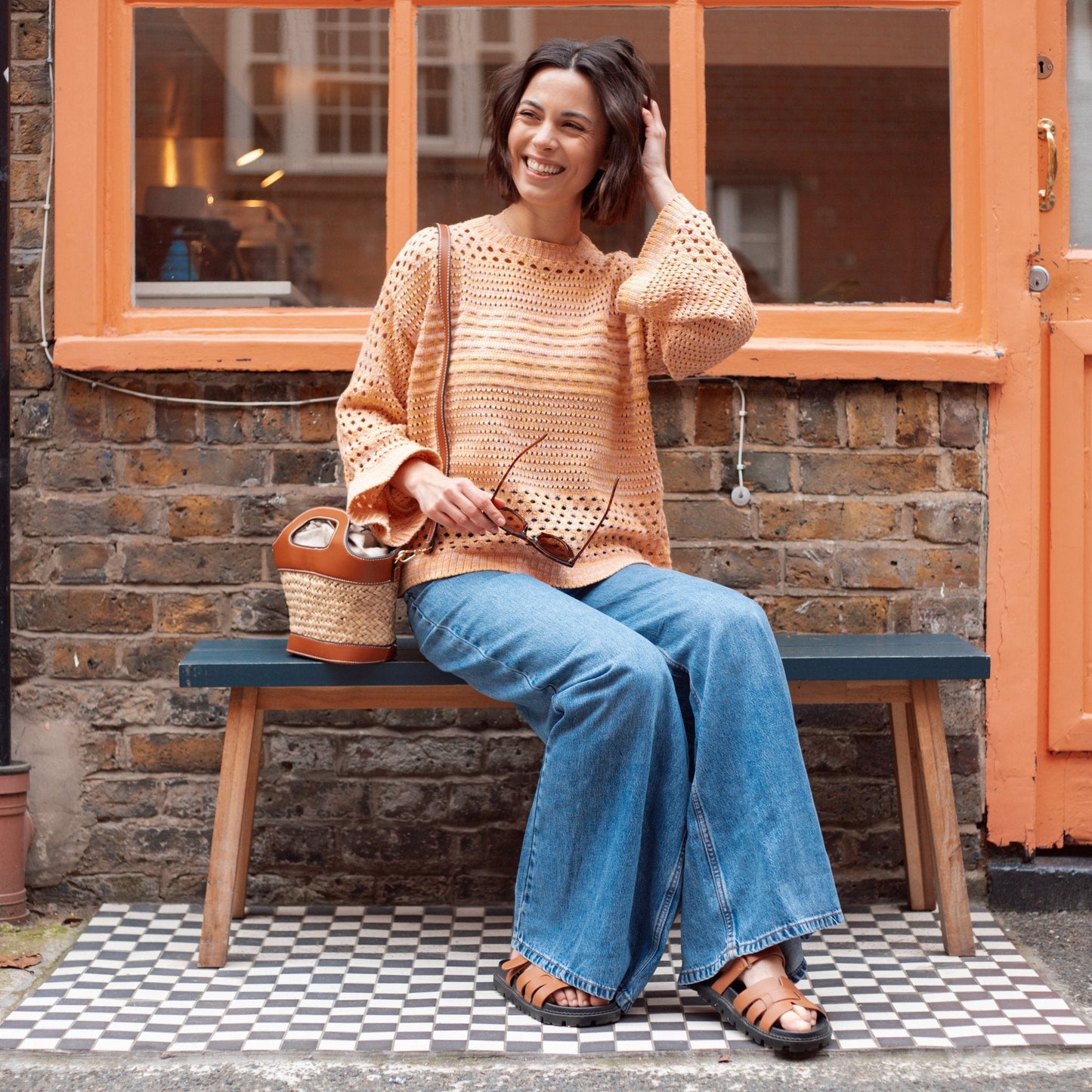 Gala Recycled Cotton Mix Pointelle Wide Sleeve Jumper - Orange