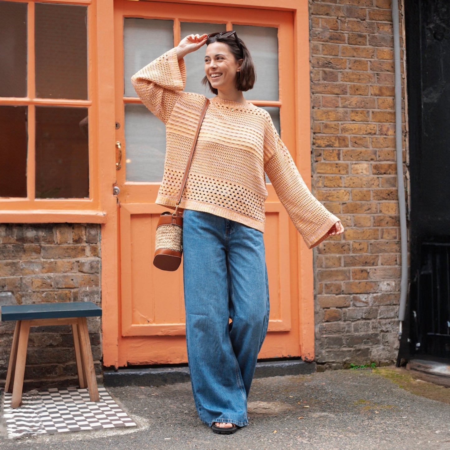 Gala Recycled Cotton Mix Pointelle Wide Sleeve Jumper - Orange