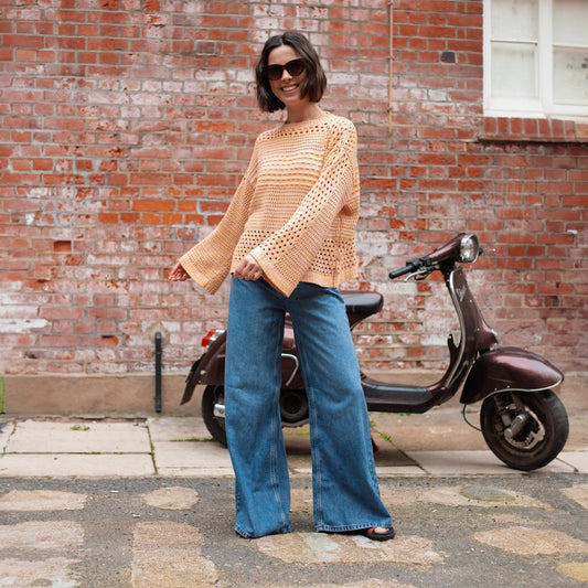 Gala Recycled Cotton Mix Pointelle Wide Sleeve Jumper - Orange