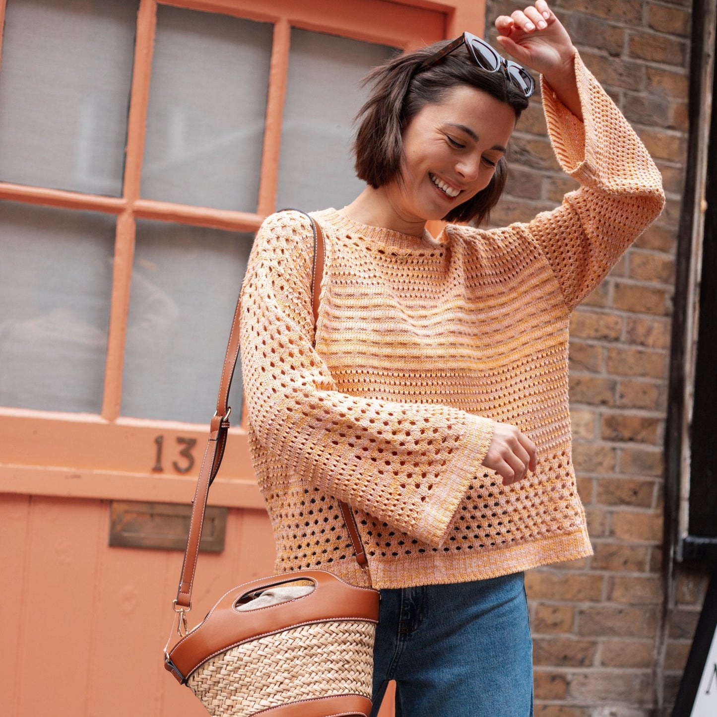 Gala Recycled Cotton Mix Pointelle Wide Sleeve Jumper - Orange