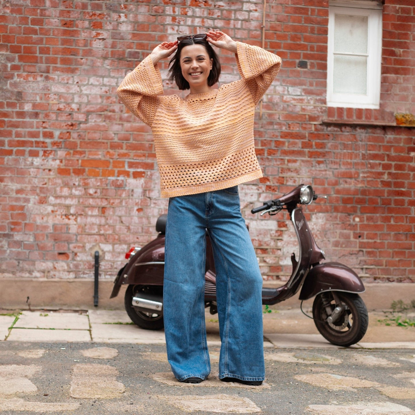 Gala Recycled Cotton Mix Pointelle Wide Sleeve Jumper - Orange