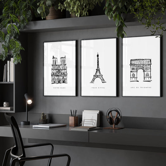 Gallery Wall Framing | Set of 3 Paris Landmarks Wall art Prints