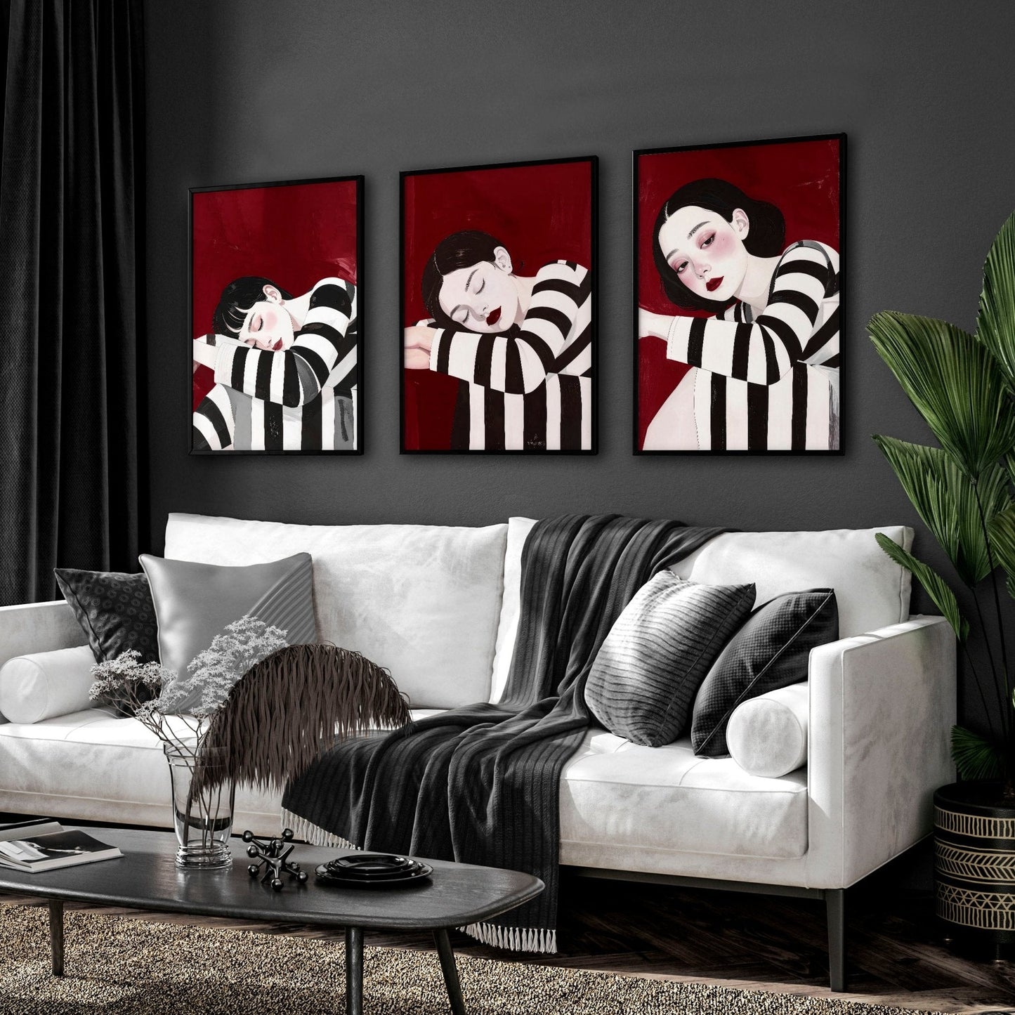 Gallery Walls Living Room | Set of 3 Boho Women Wall art Prints