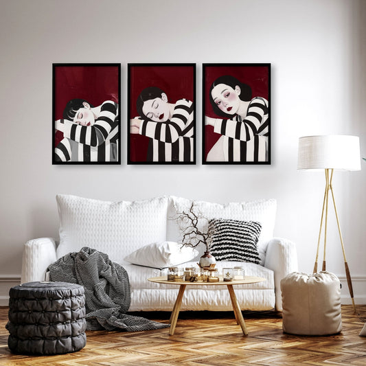 Gallery Walls Living Room | Set of 3 Boho Women Wall art Prints