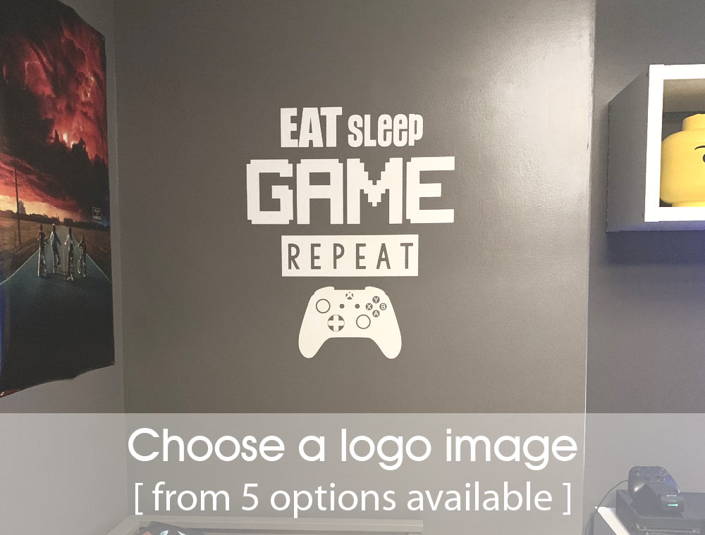 Gamer Wall Sticker – Eat Sleep Game Repeat - Boys Bedroom Gaming Decor