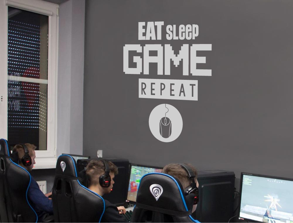 Gamer Wall Sticker – Eat Sleep Game Repeat - Boys Bedroom Gaming Decor
