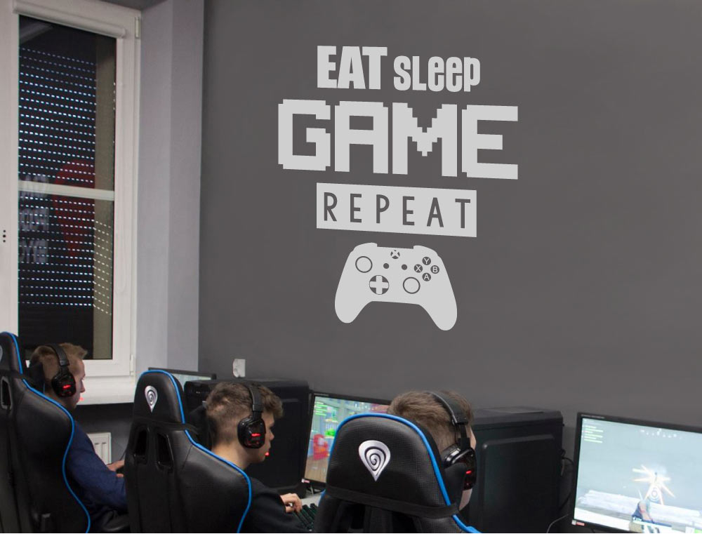 Gamer Wall Sticker – Eat Sleep Game Repeat - Boys Bedroom Gaming Decor