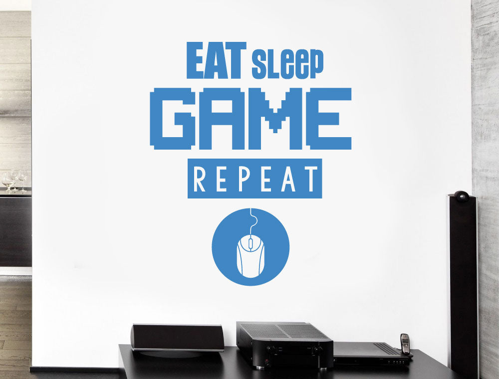 Gamer Wall Sticker – Eat Sleep Game Repeat - Boys Bedroom Gaming Decor