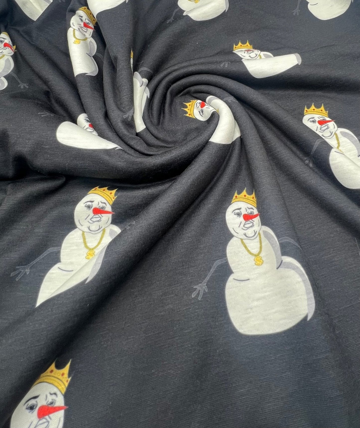 Gangster Snowman Print Soft Spun Poly Stretch Fabric