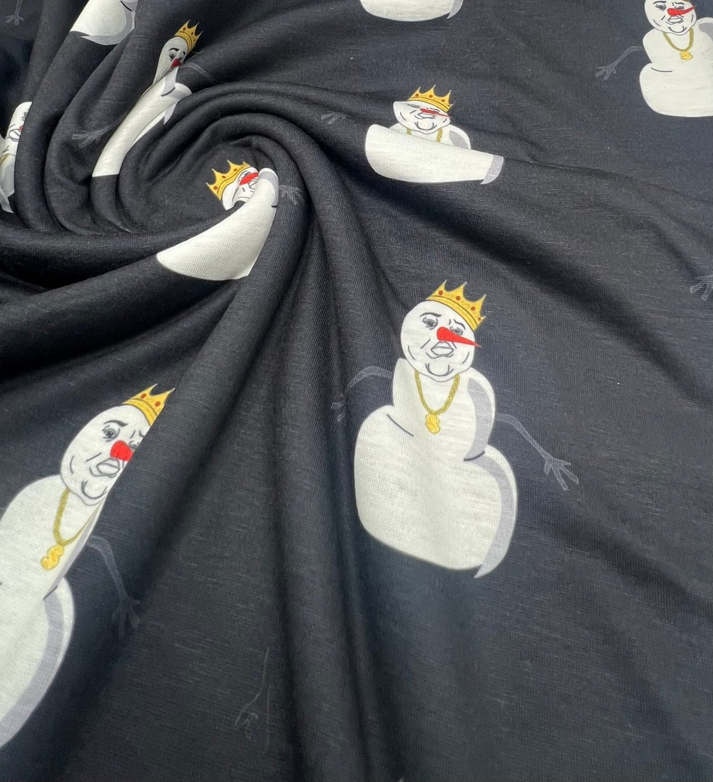 Gangster Snowman Print Soft Spun Poly Stretch Fabric