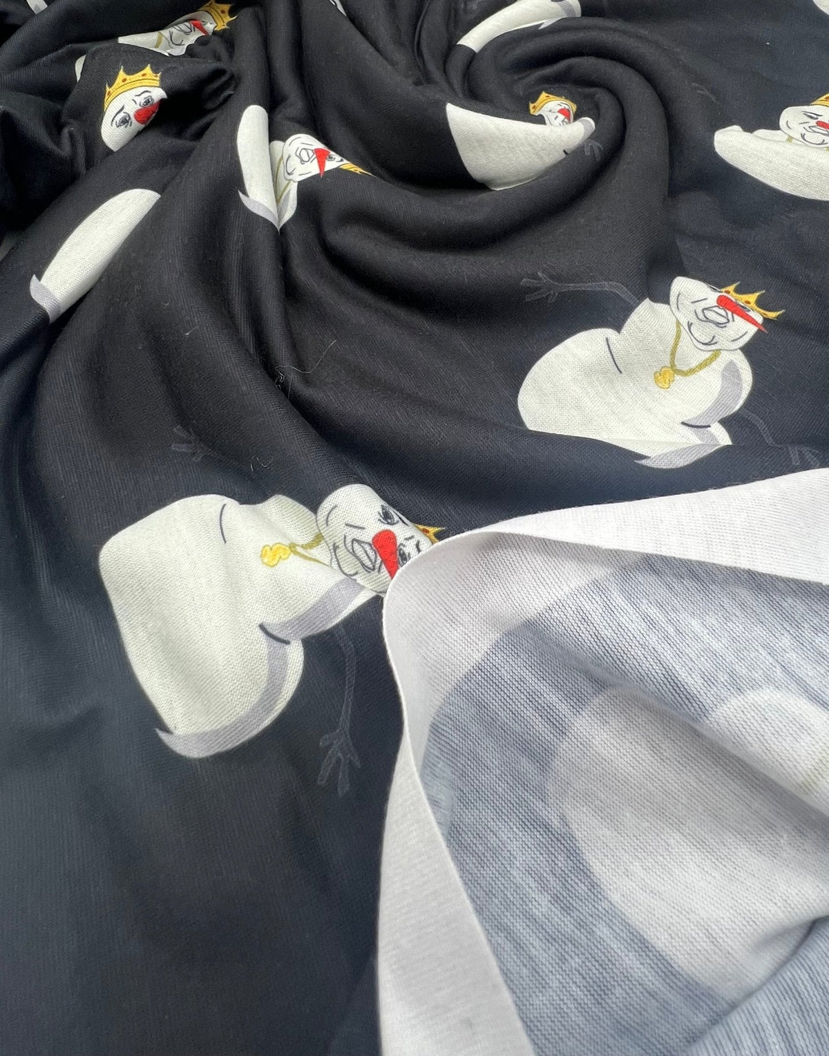 Gangster Snowman Print Soft Spun Poly Stretch Fabric