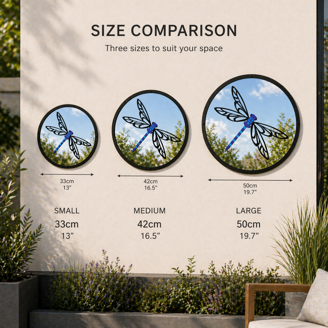 SunCatcher Garden Mirror Round Dragonfly Range of Sizes
