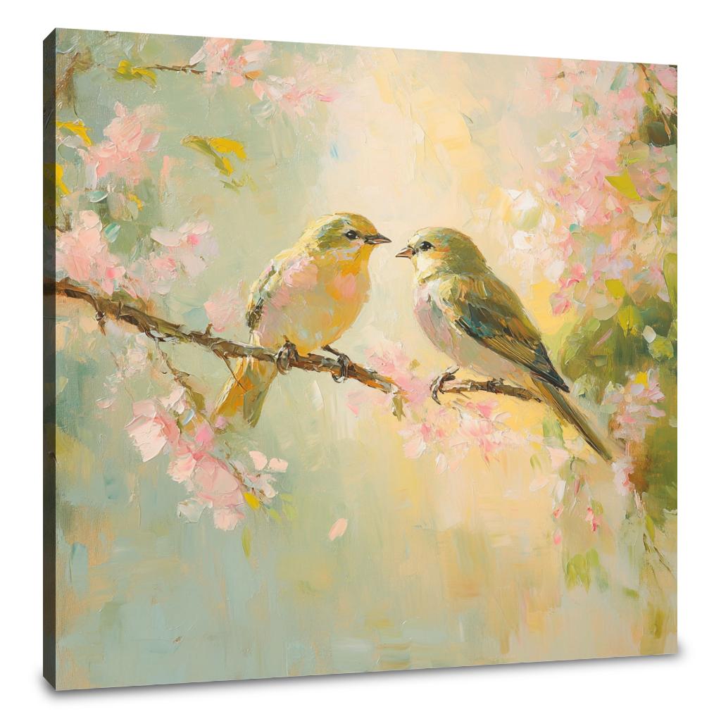 Lovebirds on Blossom Canvas