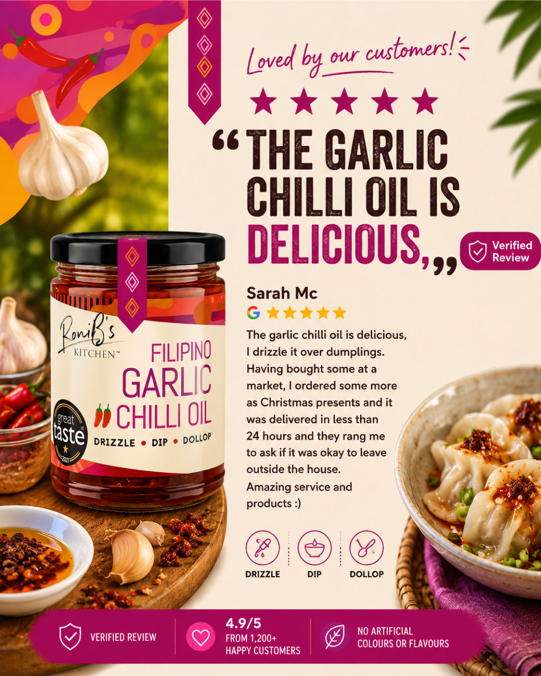 Filipino Garlic Chilli Oil | Great Taste Award Winner | 190ml