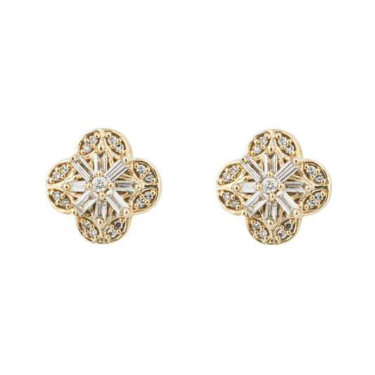 Elements Gold Flower Stud Earrings with Diamond