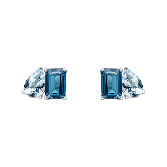 Elements Gold Toi et Moi Blue Topaz Stud Earrings