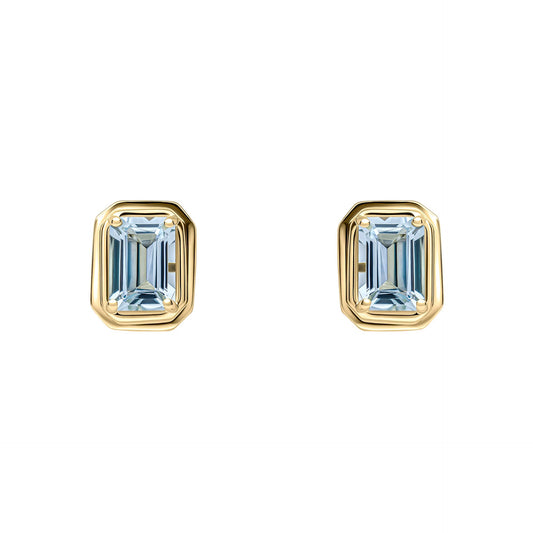 Elements Gold Elongated Octagon Aquamarine Stud Earrings