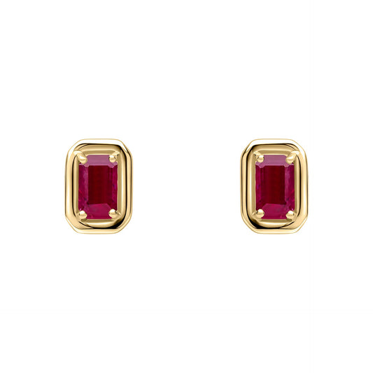 Elements Gold Chunky Border Precious Stone Stud Earrings