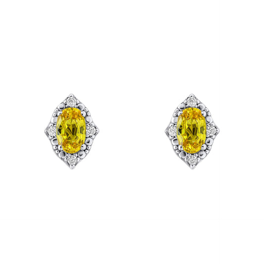 Elements Gold Oval Sapphire and Diamond Stud Earrings