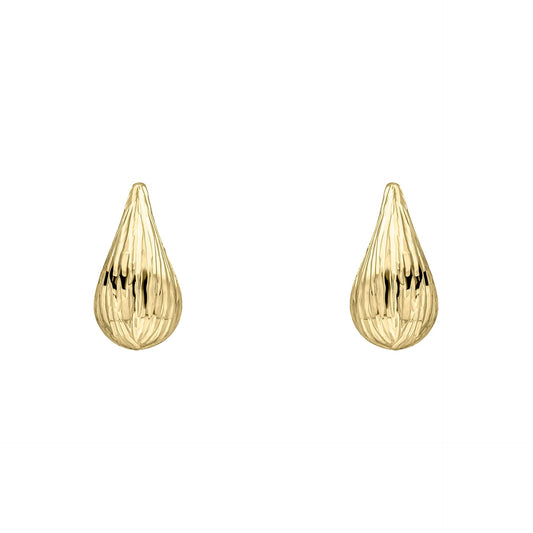 Elements Gold Ridged Teardrop Stud Earrings
