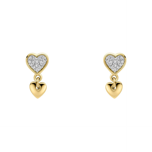 Elements Gold Double Heart Drop Earrings