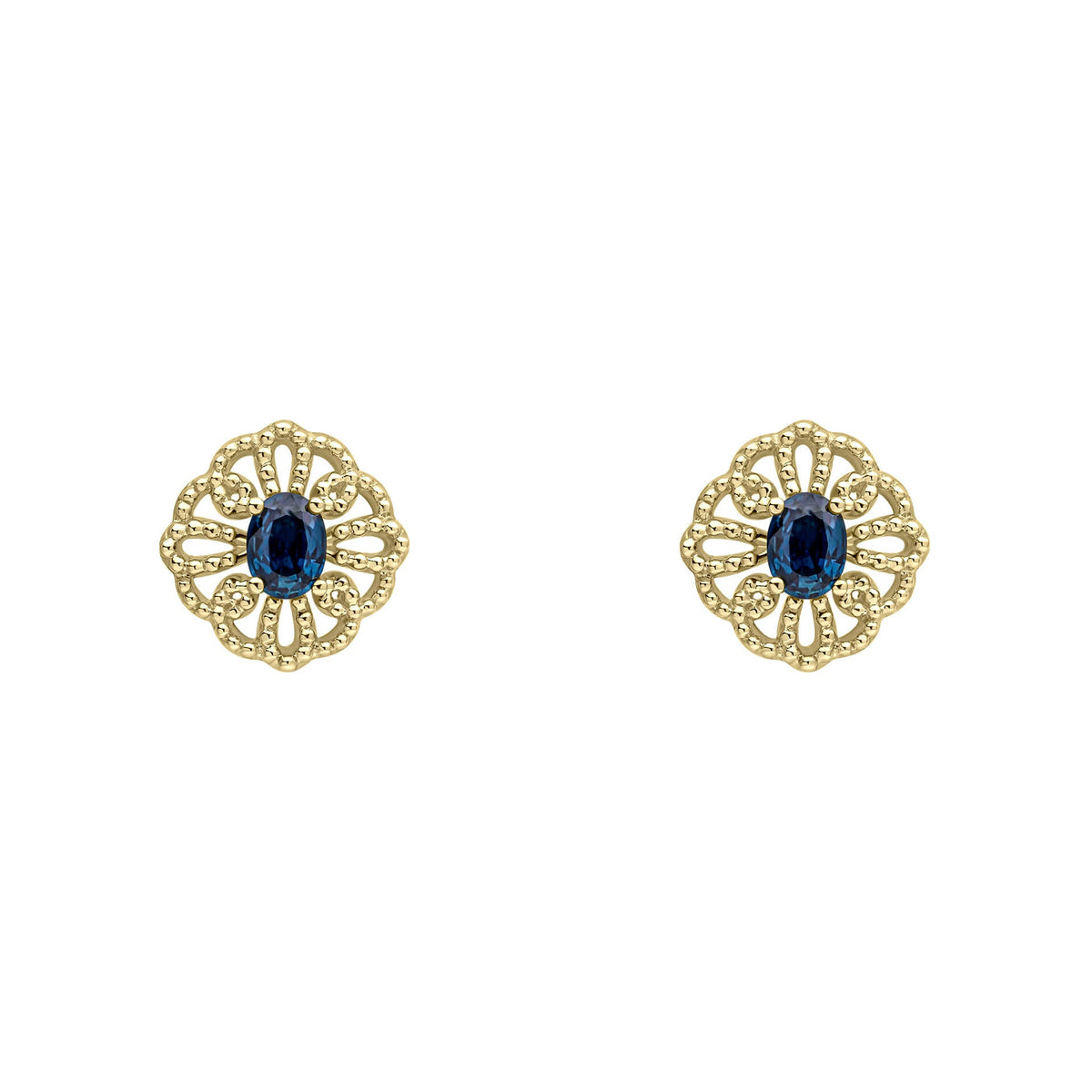 Elements Gold Ornate Sapphire Stud Earrings