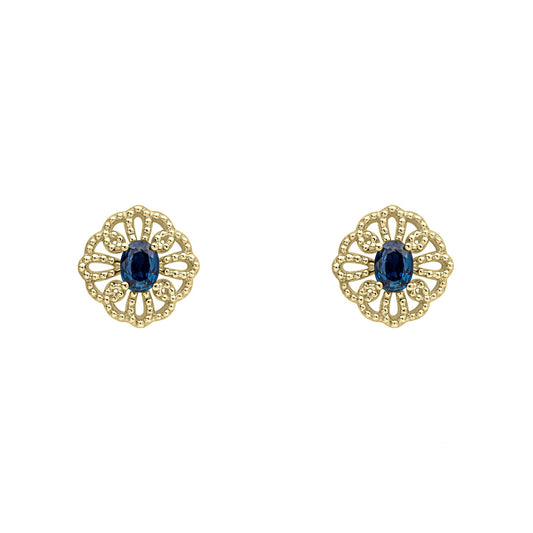 Elements Gold Ornate Sapphire Stud Earrings