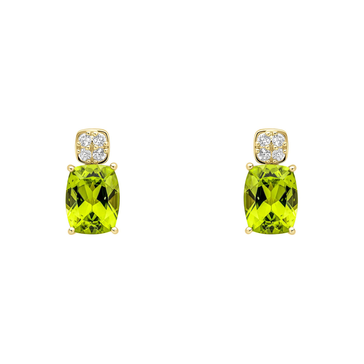 Elements Gold Cushion Cut and Cluster Peridot Earrings