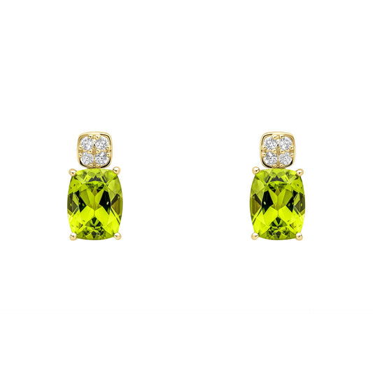 Elements Gold Cushion Cut and Cluster Peridot Earrings