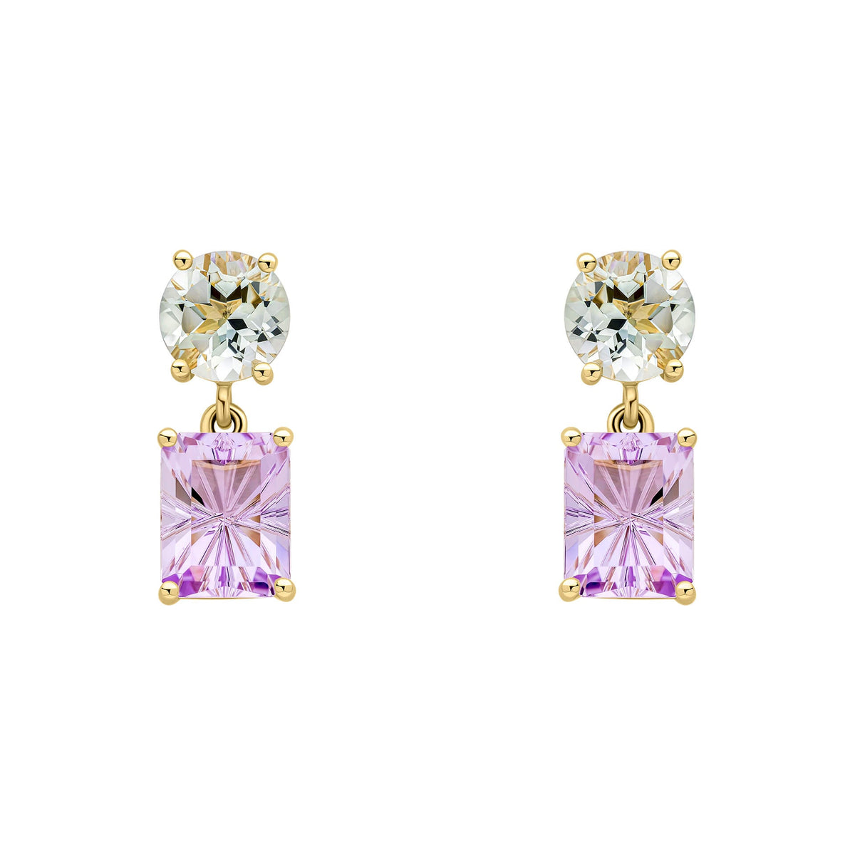 Elements Gold Toi et Moi Quartz and Amethyst Drop Earrings