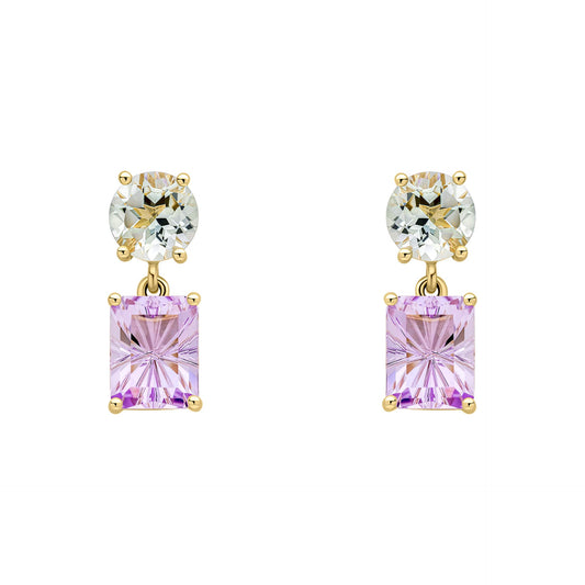 Elements Gold Toi et Moi Quartz and Amethyst Drop Earrings